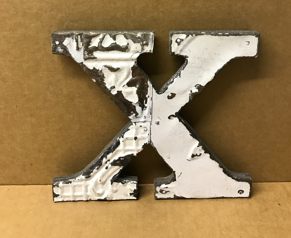 Decorative Salvaged Tin Ceiling 8″ Patchwork Shabby White Letter X Metal 189-26B