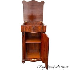 Antique flame mahogany empire liquor cabinet side table night stand serpentine