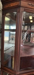RARE VICTORIAN WALNUT AND BURL BEVELED GLASS CORNER CHINA CABINET