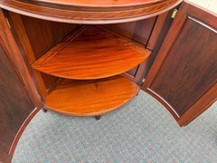 66914 Vintage Inlaid Mahogany Corner Curio Cabinet with Glass Doors