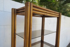 Hollywood Regency Bamboo Rattan Glass Shelving Display Cabinet Bookshelf 5830