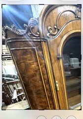 Antique Renaissance Style Burled Walnut Glass Display Cabinet With Drawers.