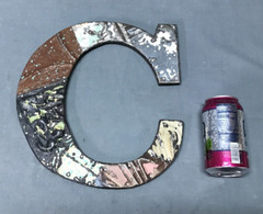 Decorative Salvage Tin Ceiling 12″ Patchwork Metal VTG Letter C Old 293-25B