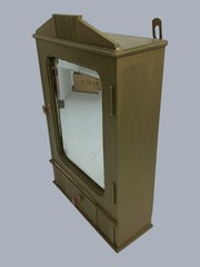Antique Medicine Apothecary Cabinet Wall Hanging Wood Beveled Glass Khaki Green