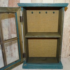 Primitive American Country Display Cupboard Cabinet Blue Paint Wall or FreeStand