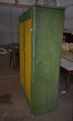 Antique Primitive Pie Safe Kitchen Cupboard Green Yellow Jelly Cabinet Pantry