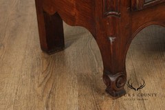 Antique 19th Century Solid Oak Petite Cabinet With Drawer And Scalloped Apron
