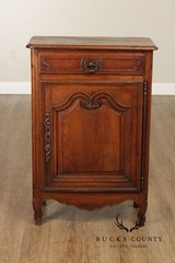 Antique 19th Century Solid Oak Petite Cabinet With Drawer And Scalloped Apron