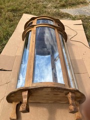 Vintage Oak Curio Cabinet with 3 Glass Shelves Lights Curved Glass late 40s 50s