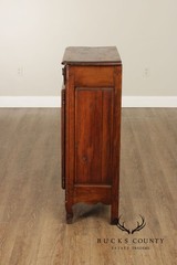 Antique 19th Century Solid Oak Petite Cabinet With Drawer And Scalloped Apron