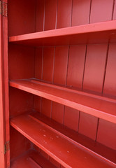 English One Piece Pine Step Back Cupboard in Red Wash
