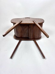 Beautiful Vintage Mid Century Modern Danish Tambour Roll Top Sewing Cabinet