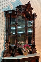 American Antique 9′ tall Renaissance Revival Rosewood Etagere Entry Console 1860