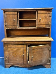 Antique Signed CASS Child’s Original c.1910 Complete 18” H. Wood Kitchen Cabinet