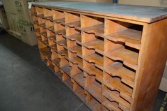 Vintage Antique Oak Front Mail Sorting Open Face Cabinet 78X18.5X44 Inches High