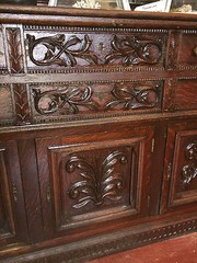 19th C OAK SERVER with MIRRORED and BEVELED GLASS TOP