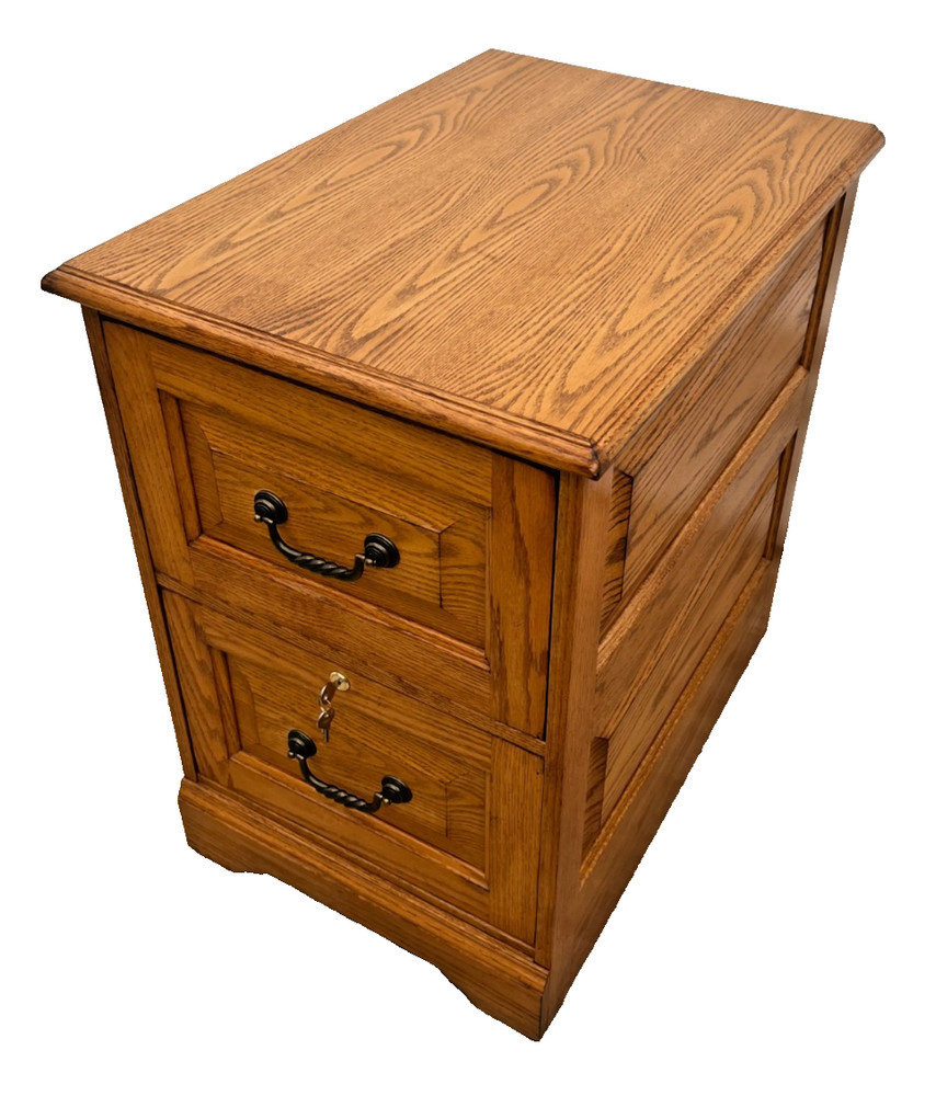 Vintage Tiger Oak File Cabinet Two Drawers one locks Paneled Sides Legal SIze 1A