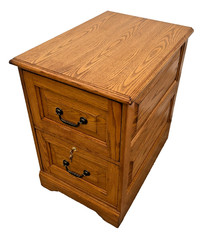 Vintage Tiger Oak File Cabinet Two Drawers one locks Paneled Sides Legal SIze 1A