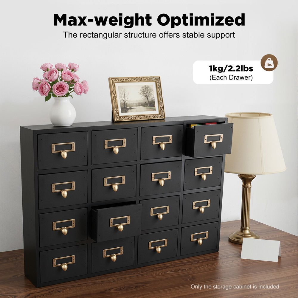Card Catalog Desk Drawer Organizer – Wooden Storage Box With 16 Drawers – Home