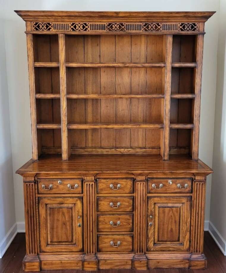 Vintage Oak China hutch cabinet by Hickory Chair Co. Custom built & finish