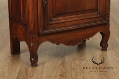 Antique 19th Century Solid Oak Petite Cabinet With Drawer And Scalloped Apron