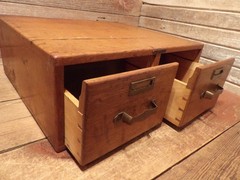 VINTAGE INDUSTRIAL 2 DRAWER WOOD/BRASS REMINGTON RAND Library File Cabinet