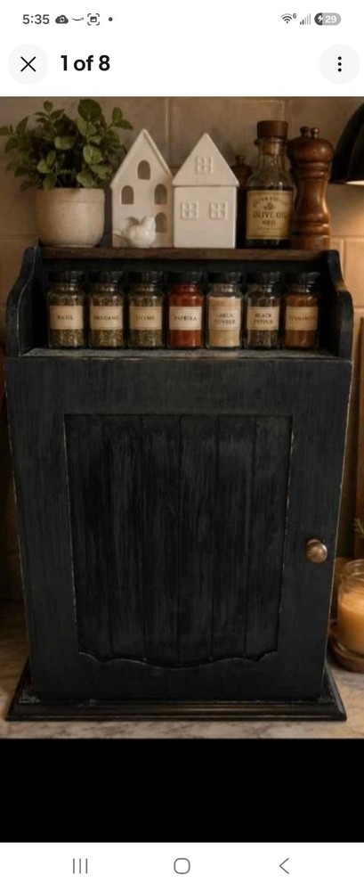 Vintage Primitive Farmhouse Spice Cabinet 19″×17″×7″ – Great Condition