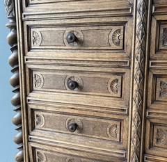 77″ Tall Antique French Apothecary Cabinet Solid Oak Carved with Compartments