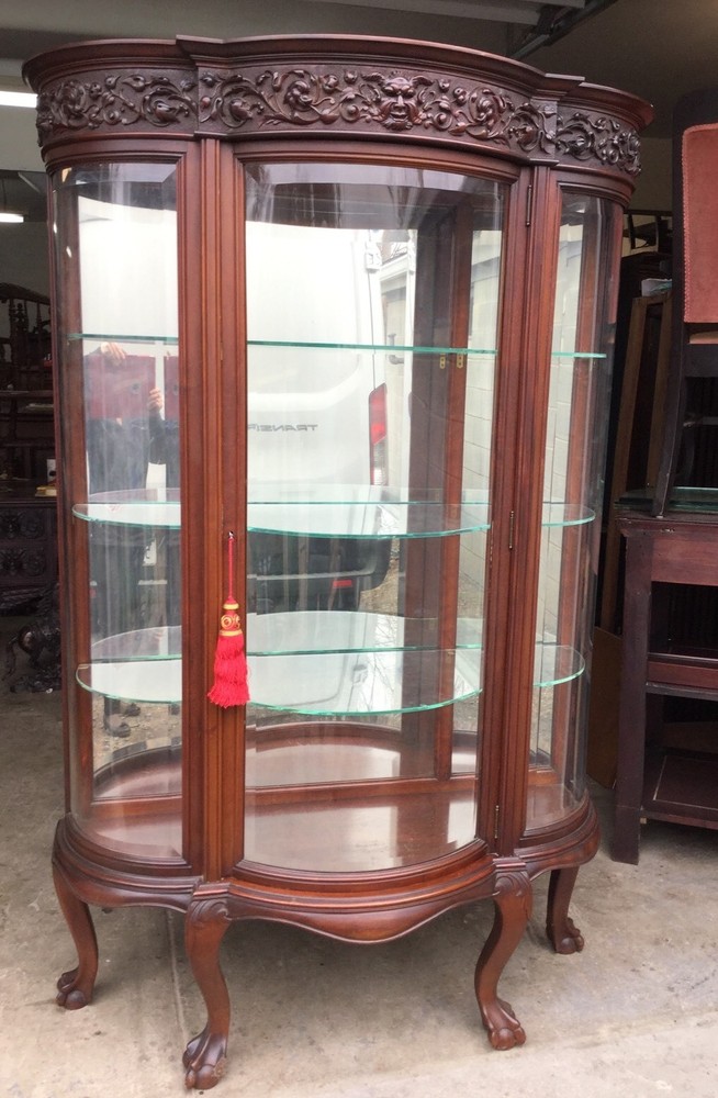 CARVED MAHOGANY BEVELED GLASS CHINA CABINET, ATTR. R. J. HORNER