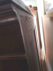 Antique Wood China Cabinet with Leaded Crystal Glass Panels 70″ Wide 3 Doors Key