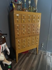 vintage card catalog, 40 drawers with two writing surfaces