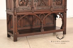 Antique Neo-Gothic Carved Oak Sideboard Server With Figural Panels