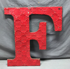 Decorative Salvage Large Tin Ceiling 24″ Red Metal F VTG Letter Old 311-25B