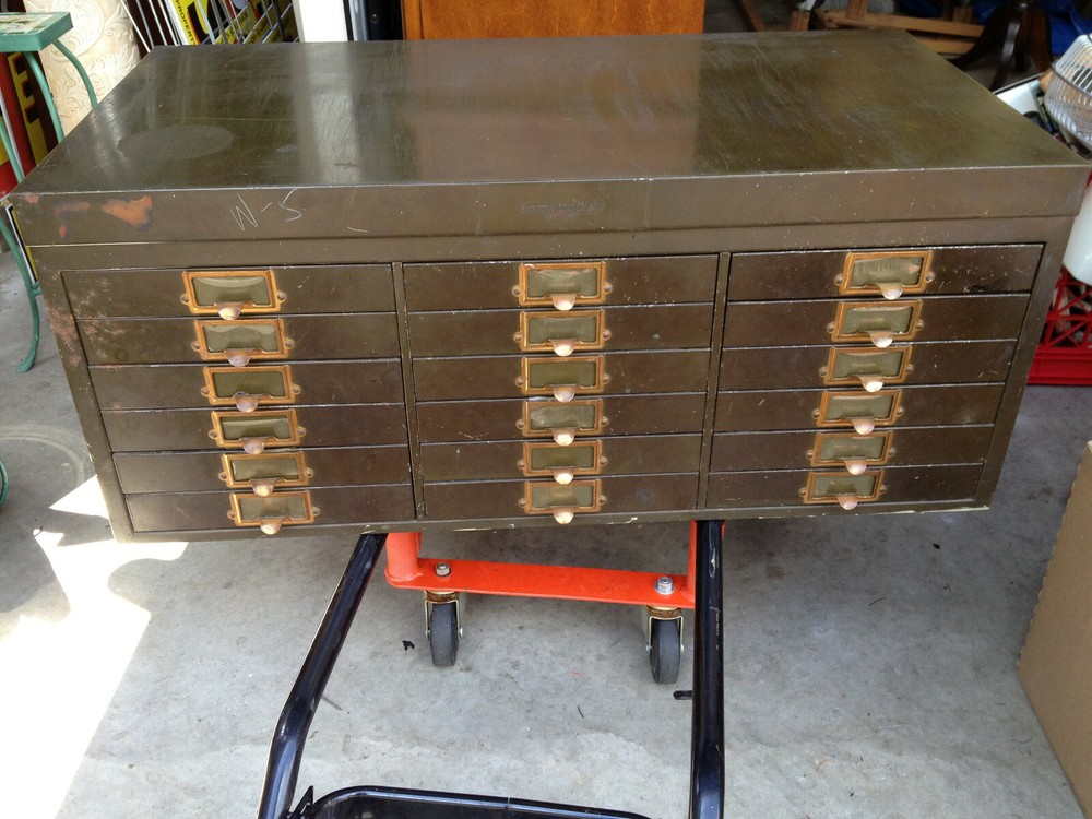 🟢 SUPERB ANTIQUE – YAWMAN & ERBE 18 Drawer Metal cabinet RARE