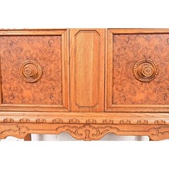 Antique English Jacobean Carved Oak and Burl Wood Bar Cabinet, Circa 1920s