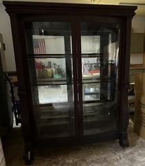Vintage curved glass and mirrored china cabinet hutch