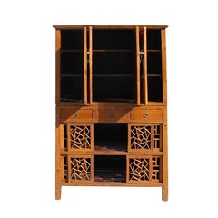 Chinese Brown Open Panel Relief Carving Storage Stack Cabinet cs5460