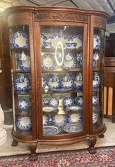 Exceptional American Antique Carved Golden Oak China Curio Cabinet Bookcase 1900