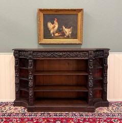 Antique French Renaissance Revival Style Carved Bookcase Bookshelf Oak c.1890s