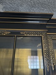Vintage Chinoiserie Black Lacquer Breakfront Display Cabinet