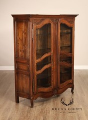 French Country Louis XV Style Vintage Oak China Display Cabinet