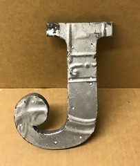 Decorative Salvaged Tin Ceiling 8″ Patchwork Shabby Silver Letter J Old 193-26B
