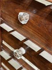 Antique Apothecary Cabinet Wood Multi-Drawer Glass Pulls Medical WITH LABELS