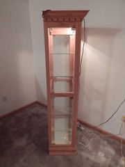 Vintage Curio Cabinet Wood & Glass; Lighted, Mirrored, Glass Shelves Eagle Ind.