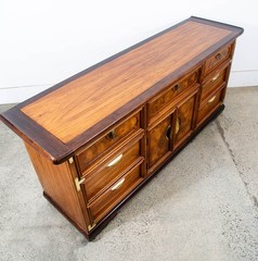 Mid Century Modern Dresser Credenza Walnut 9 Drawer Wood Brass Handle Mcm