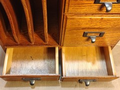Vintage Oak Swivel Library Card Catalog CD Desk Cabinet