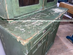 Antique Continental primitive Kitchen cupboard Early Green paint