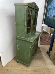Antique Continental primitive Kitchen cupboard Early Green paint