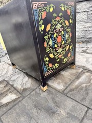 Vintage Chinoiserie Hand-Painted Lacquered Cabinet H25xW25xD18”