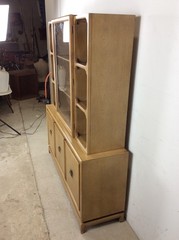 Mid Century Modern Two Piece China Cabinet with Limed Finish